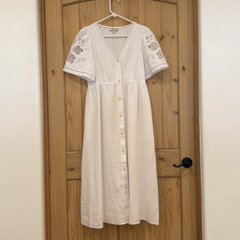 💐☀️ Madewell Embroidered Button Front Midi Dress in Embroidered Linen EUC